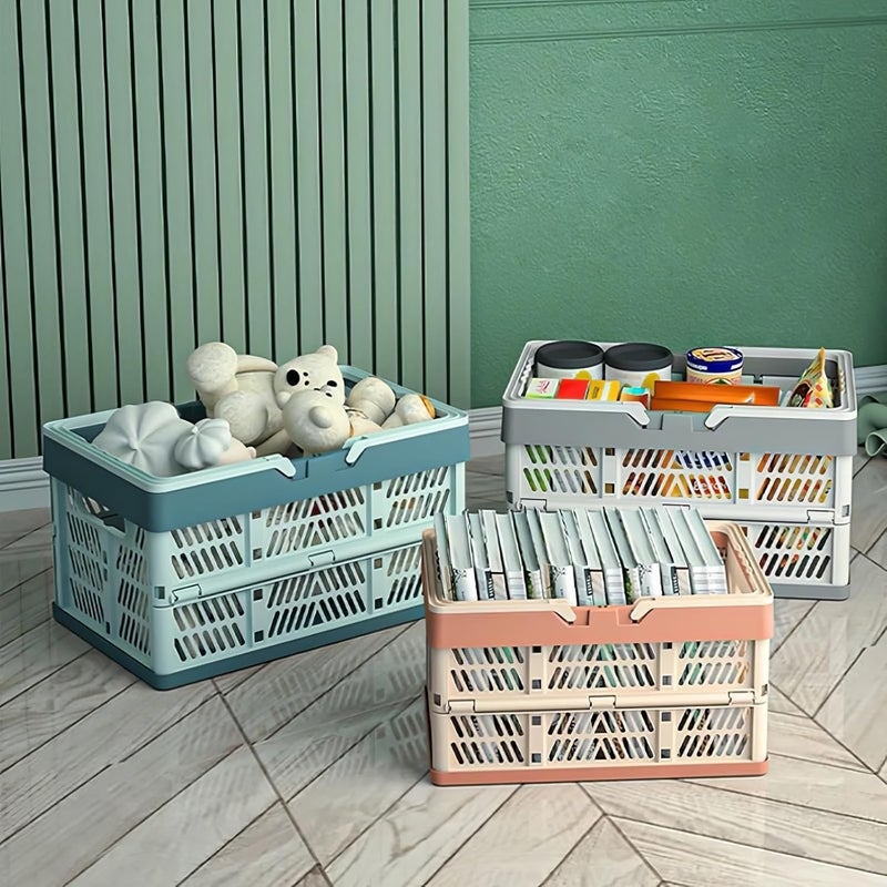 UShioart Collapsible Crate Milk Crates for Storage Plastic shopping basket 20L for Kitchen Bathroom (White) - Image 5